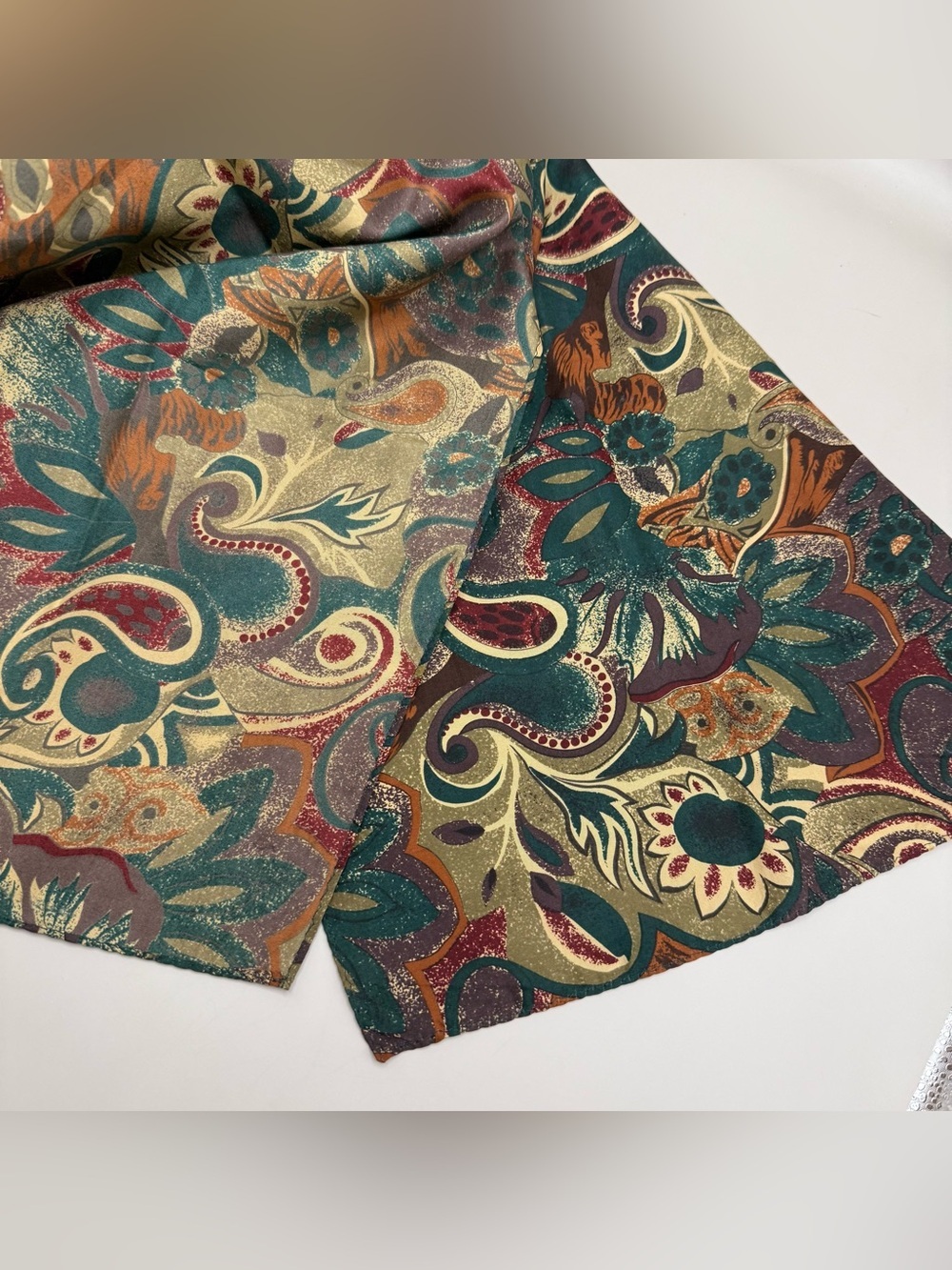 Vintage Retro Rectangular Floral Paisley Colorful Scarf Headscarf 10x60”